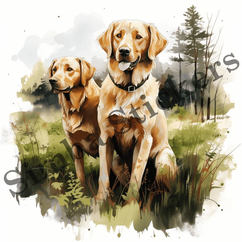 Labrador Retriever dogs outdoors, watercolour, image set, 10 images