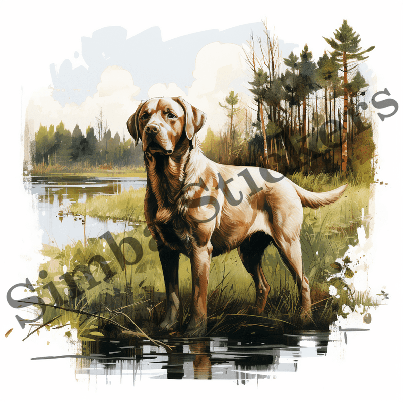Labrador Retriever dogs outdoors, watercolour, image set, 10 images