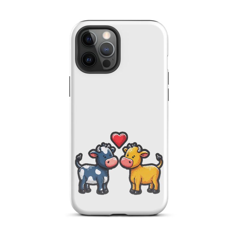 Tough Case for iPhone, Cattle, bull and cow in love, colourful , heart in picture, fvta2y