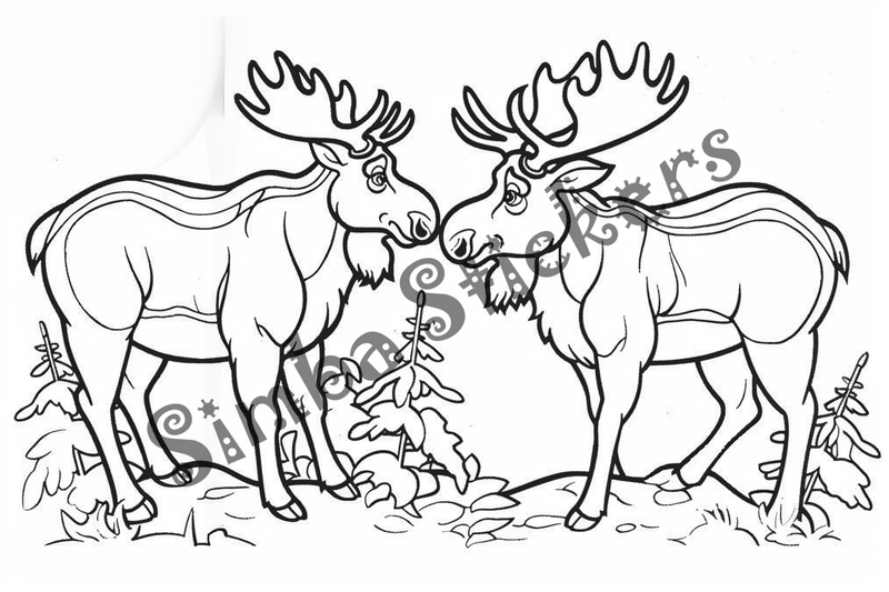 Colouring pages, Bundle of cute moose in love, 25 images