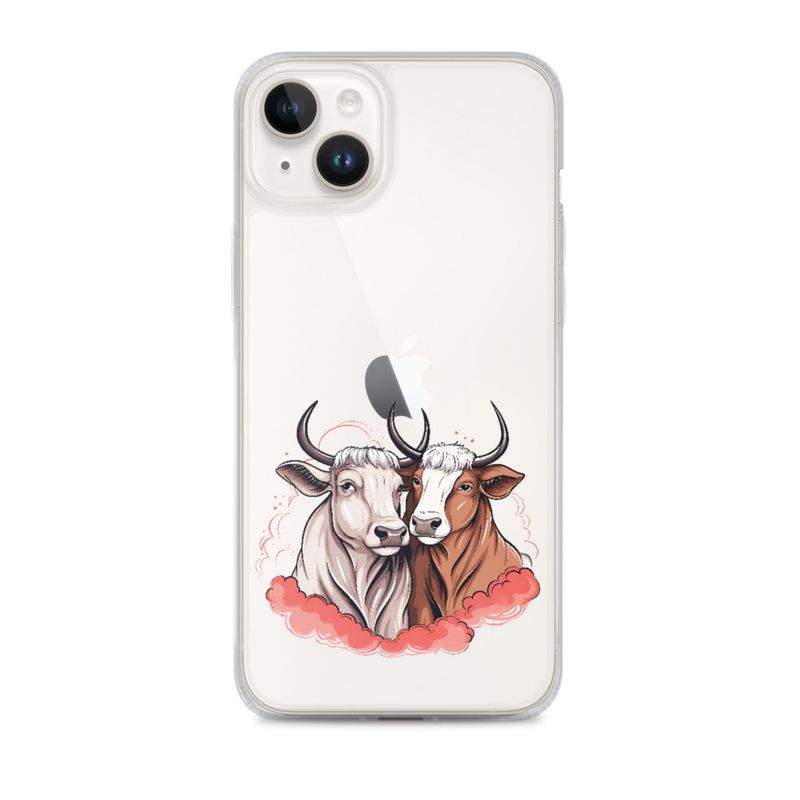 Clear Case for iPhone, Bull and cow, romantic, reddish clouds, qoucds