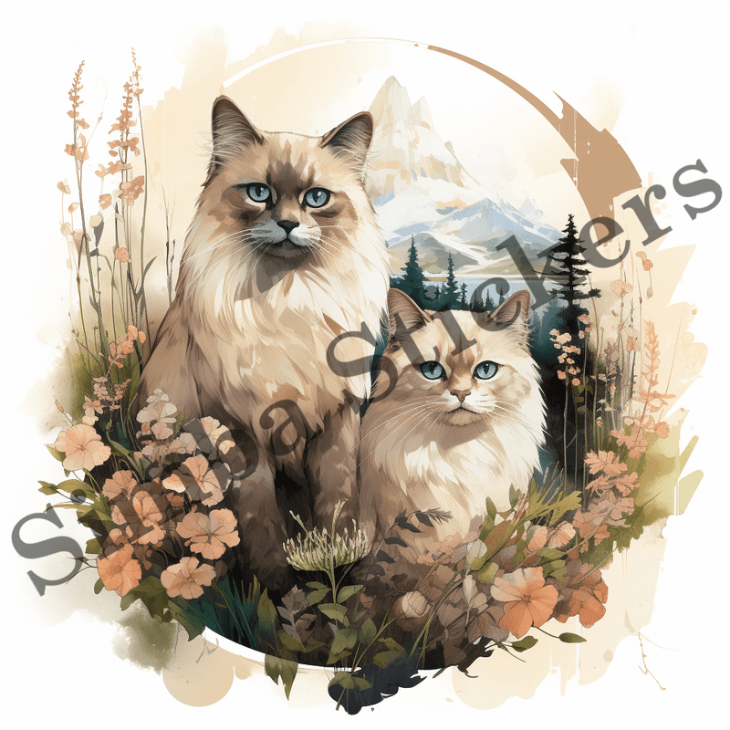 Himalayan cats, watercolour, image set, 10 images