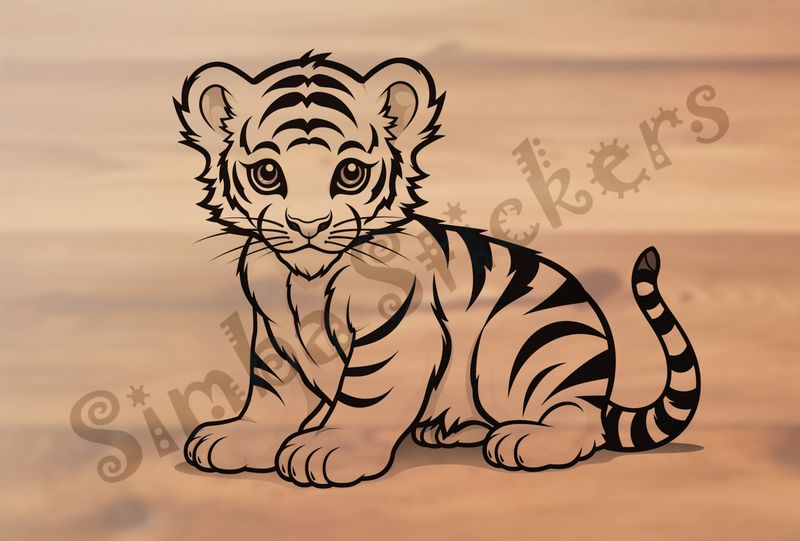 Tiger cub half-sitting, outline art