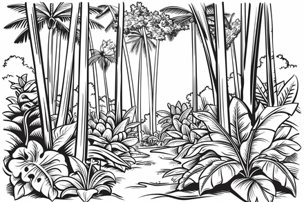 Colouring pages, bundle of Equatorial Rainforest landscape, 25 images