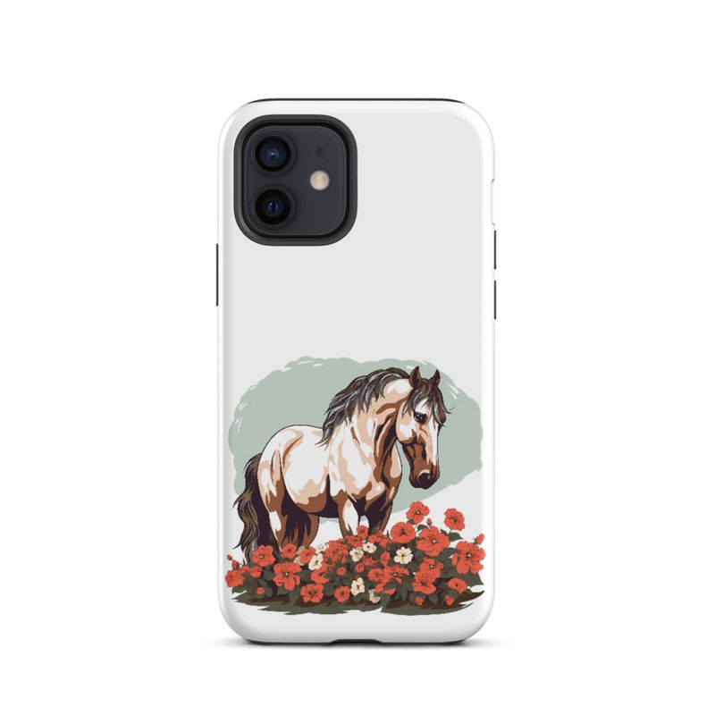 Tough Case for iPhone, Brown horse in field of red flowers, n4w2fj