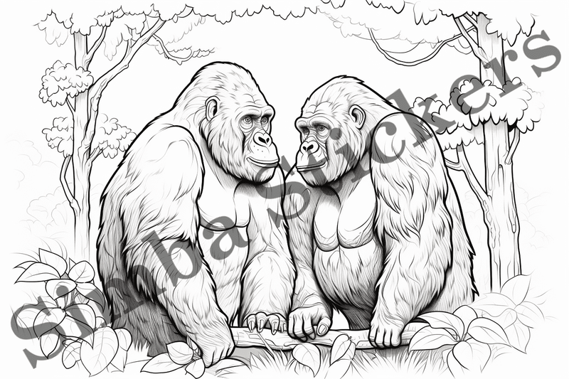 Colouring pages, bundle of gorillas, 25 images