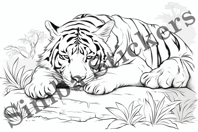 Colouring pages, bundle of tigers, 25 images