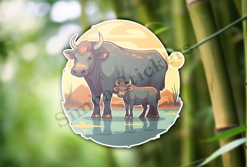 Buffalo mother with her calf