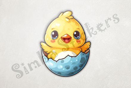 Cute Chick waving happily from birthday egg