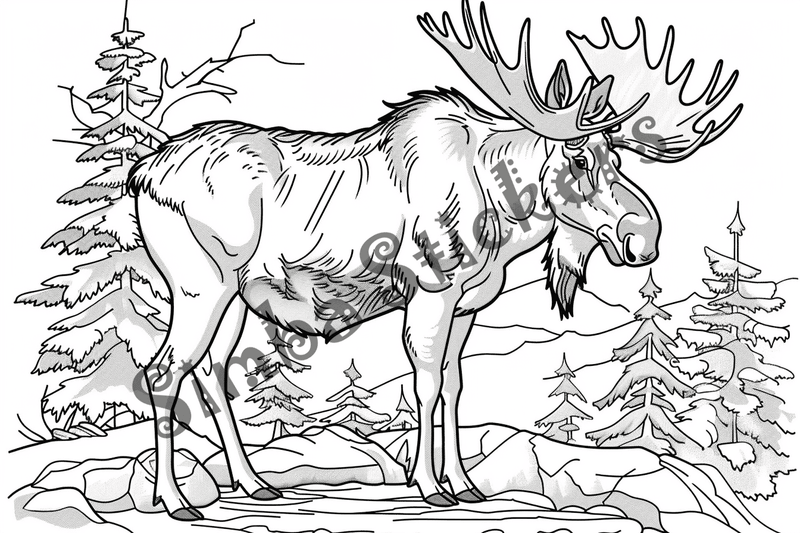 Colouring pages, Bundle of moose, 50 images