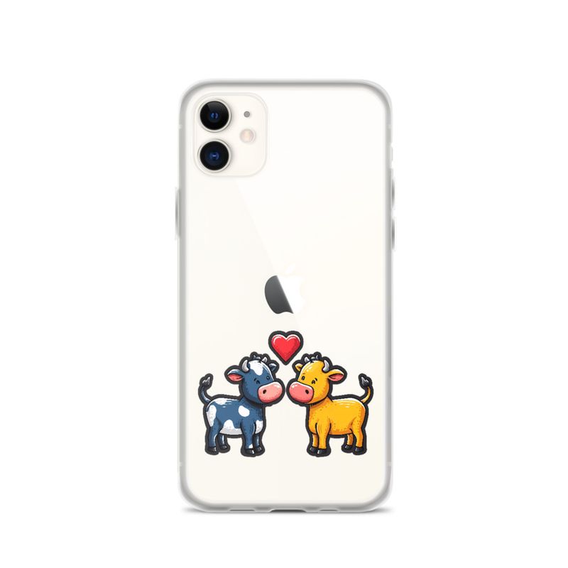 Clear Case for iPhone, Cattle, bull and cow in love, colourful , heart in picture, fvta2y