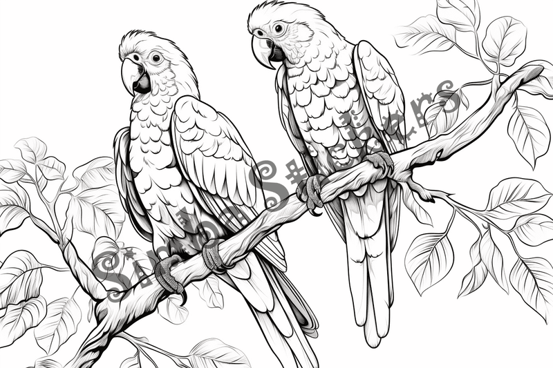 Colouring pages, bundle of parrots, 25 images
