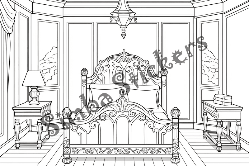 Colouring pages, bundle of house bedrooms, 25 images 2