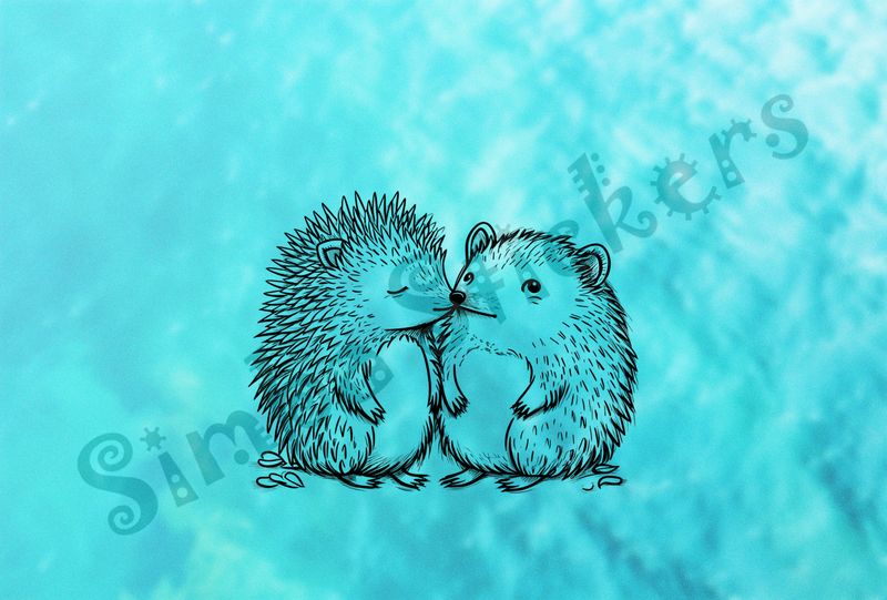 Porcupine in love nose-to-nose, outline art