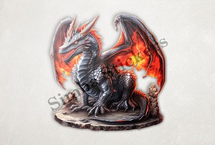 Black dragon, fire in wings