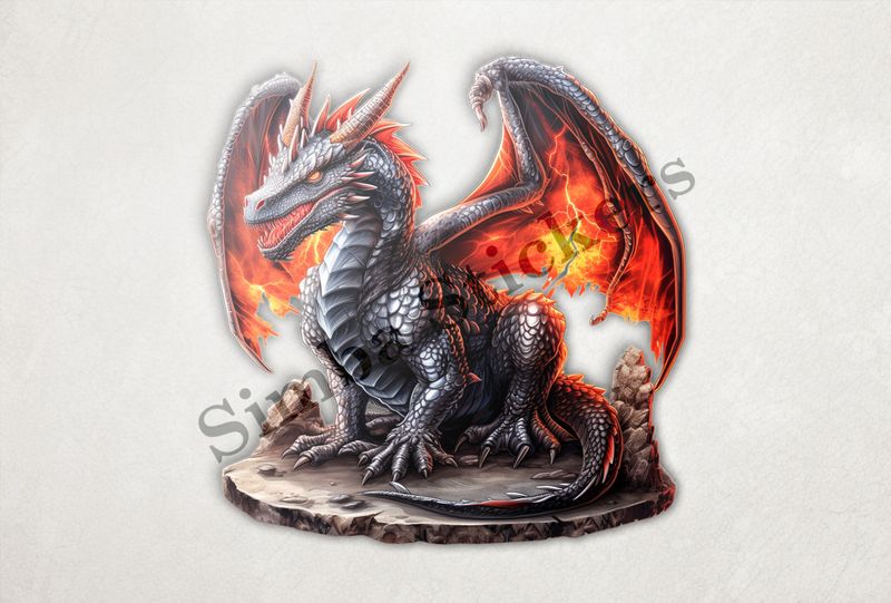 Black dragon, fire in wings