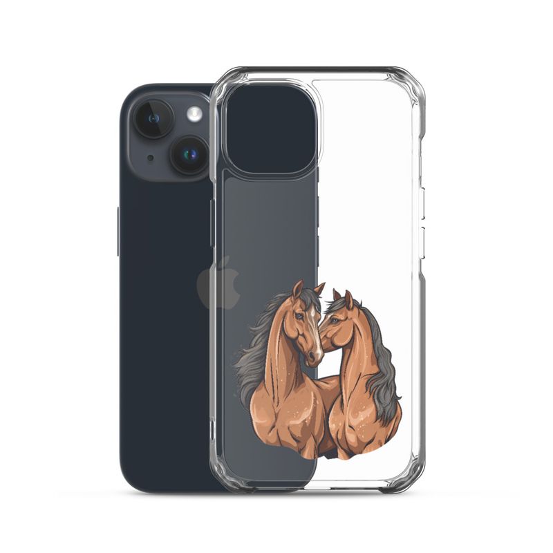 Clear Case for iPhone, Two brown horses snuggling, tdwcyd