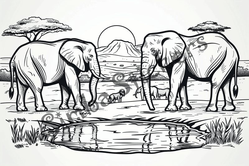Colouring pages, bundle of African Savanna landscape, 25 images