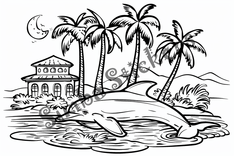 Colouring pages, bundle of dolphins above water, 10 images