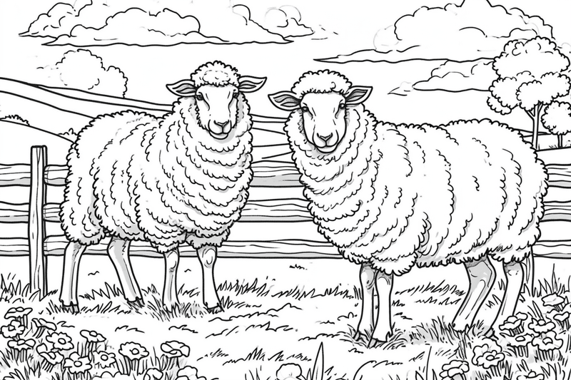 Colouring pages, bundle of multiple sheep, 10 images