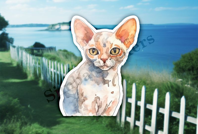 Devon Rex cat, watercolour