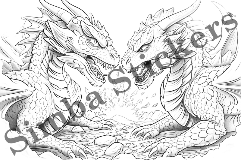 Colouring pages, bundle of dragons, 25 images