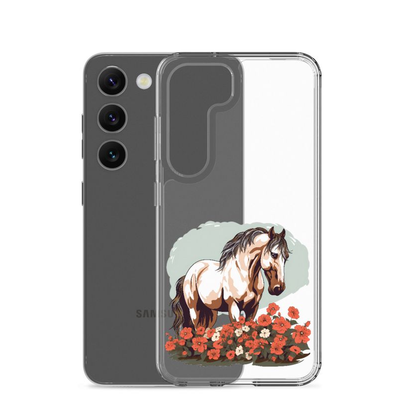 Clear Case for Samsung, Brown horse in field of red flowers, n4w2fj