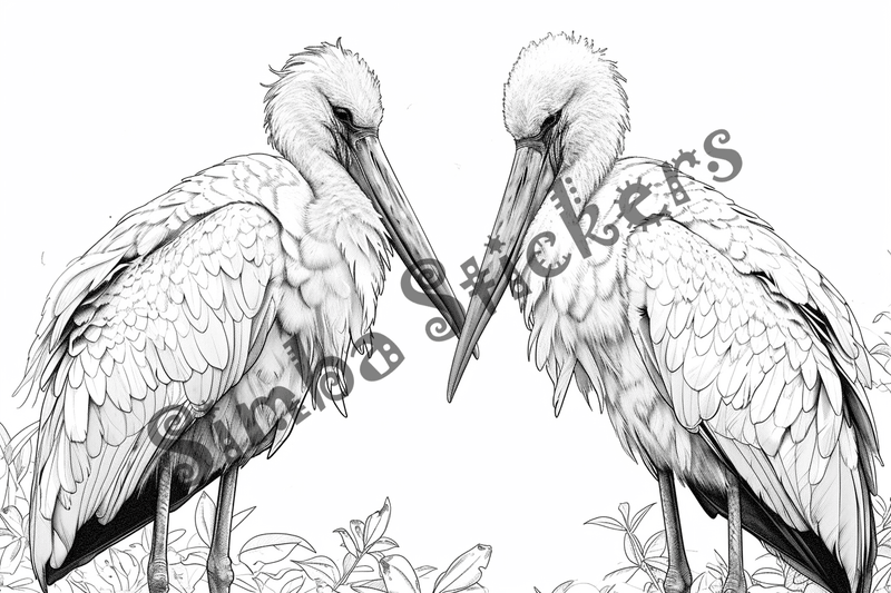 Colouring pages, bundle of marabou storks, 25 images