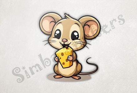 Small Mouse happily licking large chunk of cheese