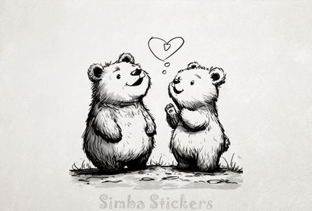 Chubby bears excited at Valentine&#x27;s heart above, outline art, zx9x81