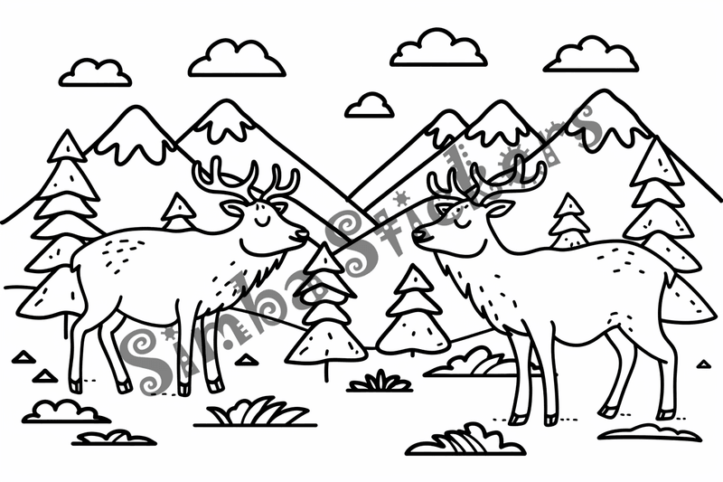 Colouring pages, bundle of elks, 25 images