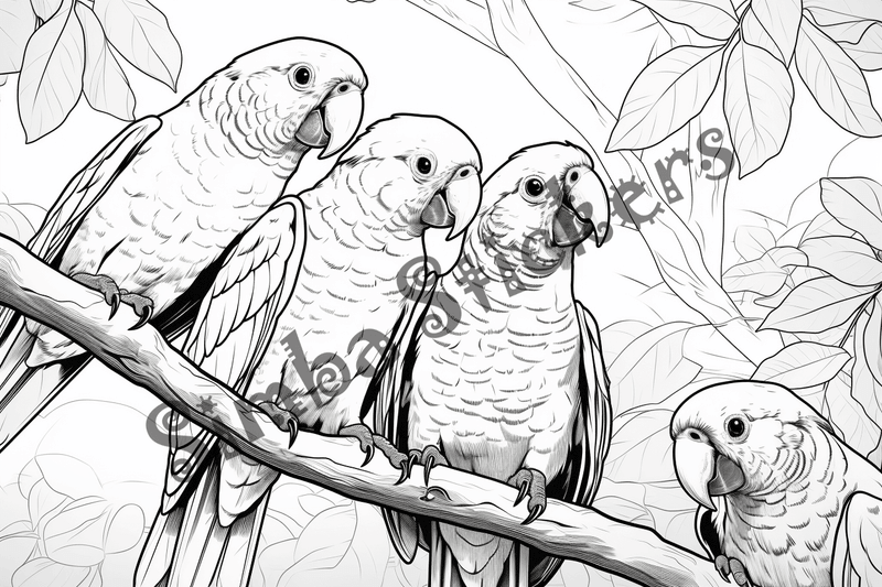 Colouring pages, bundle of parrots 2, 25 images
