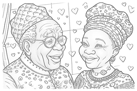 Colouring pages, bundle of people, grandparents in love, 25 images