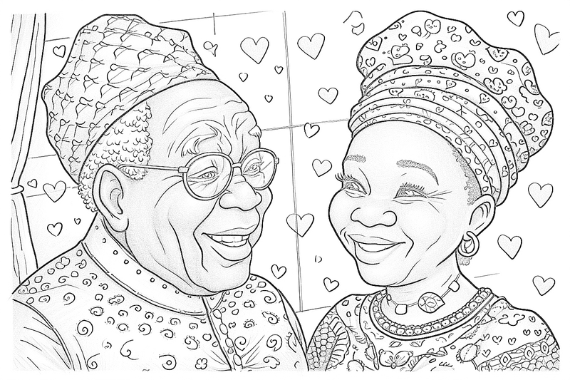 Colouring pages, bundle of people, grandparents in love, 25 images