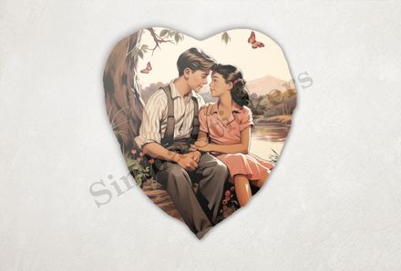 Young man and woman holding hands under a tree, vintage