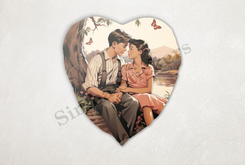 Young man and woman holding hands under a tree, vintage