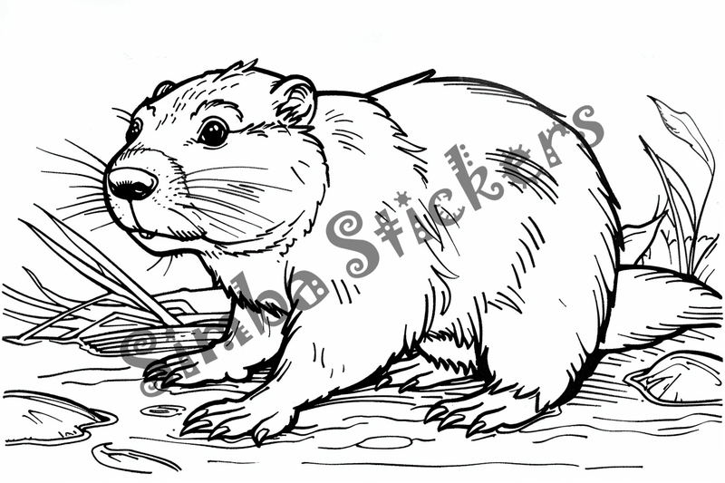 Colouring pages, bundle of singular beavers, 25 images