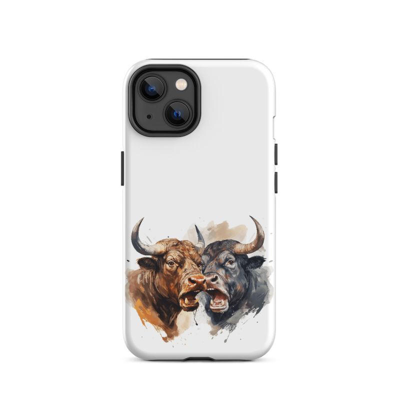 Tough Case for iPhone, Bulls facing up to each other, watercolour, dx5eff