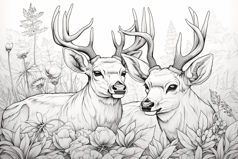 Colouring pages, bundle of deer, 25 images