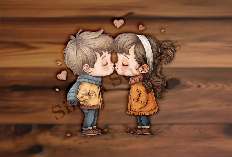 Boy and girl, innocent kiss