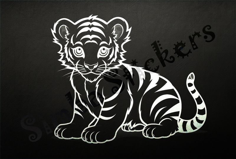Tiger cub half-sitting, outline art