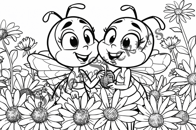 Colouring pages, bundle of bees in love, 25 images