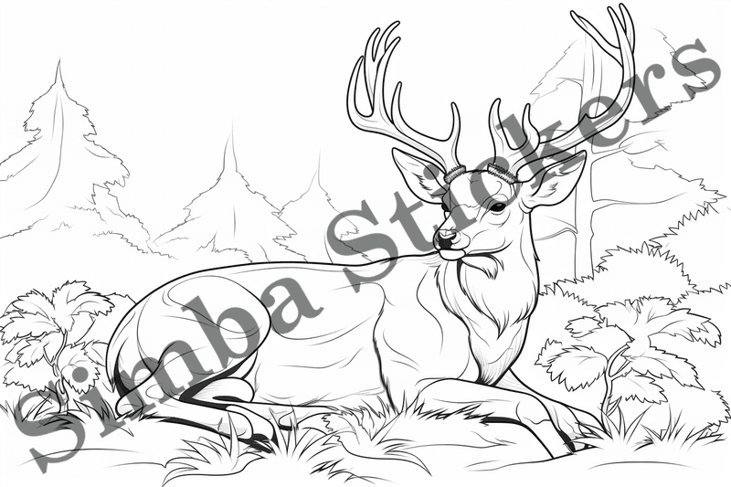 Colouring pages, bundle of deer, 25 images