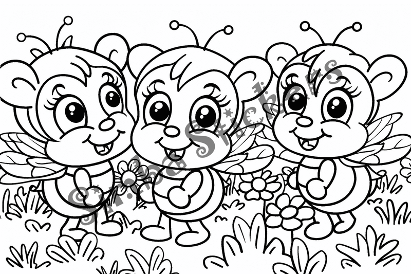 Colouring pages, bundle of bees, 50 images