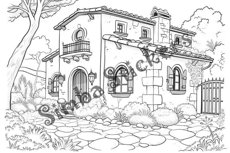 Colouring pages, bundle of houses, Italian countryside, 10 images