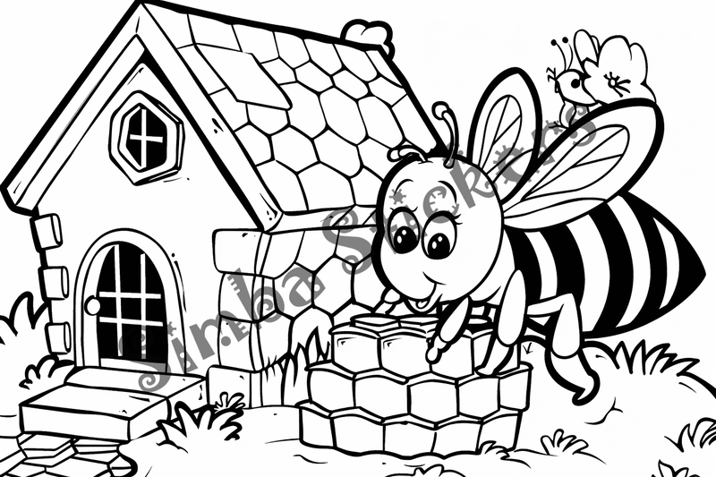 Colouring pages, bundle of bees with glasses, honeycombs or flowers, 25 images 2