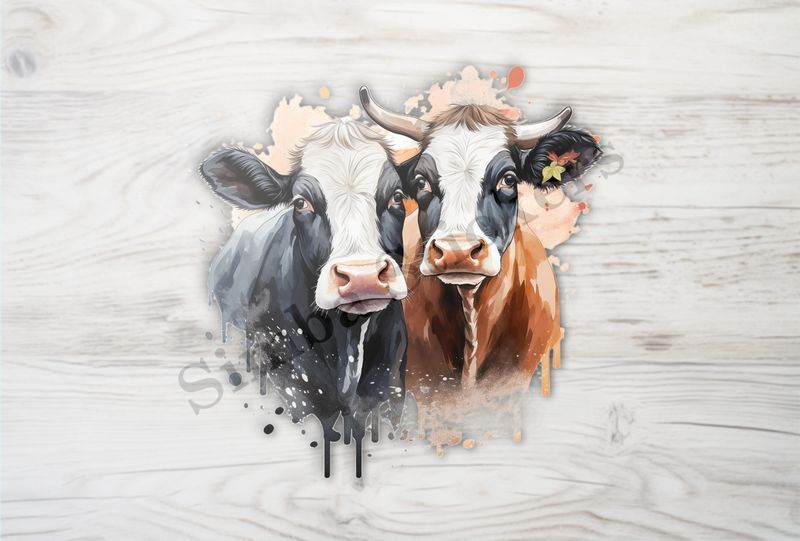 Cows nose-to-nose, watercolour
