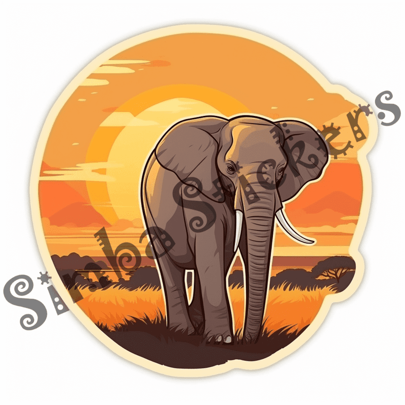 Elephants at sunrise or sunset, sticker-style, image set, 25 images, orxvzg