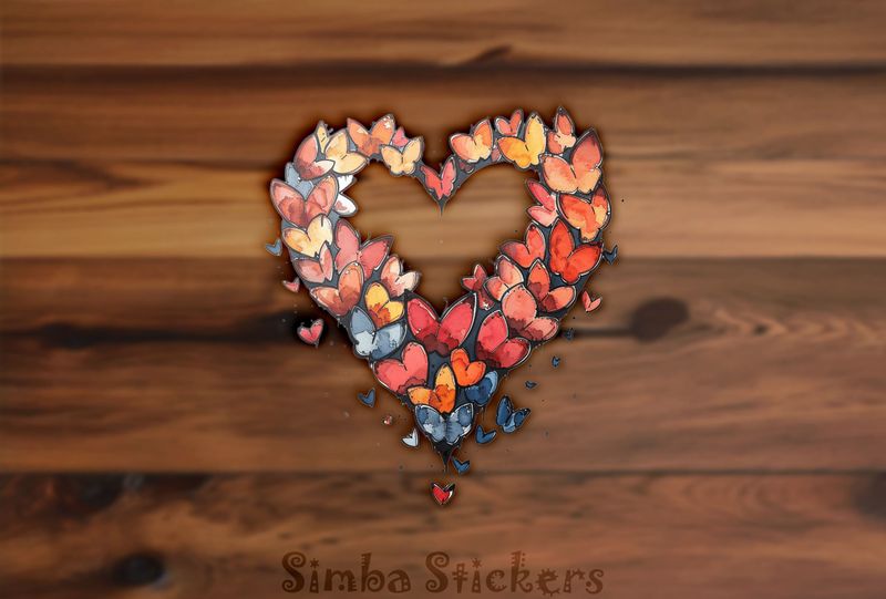Butterflies swarming to form romantic Valentine&#x27;s heart shape, watercolour, doljm0