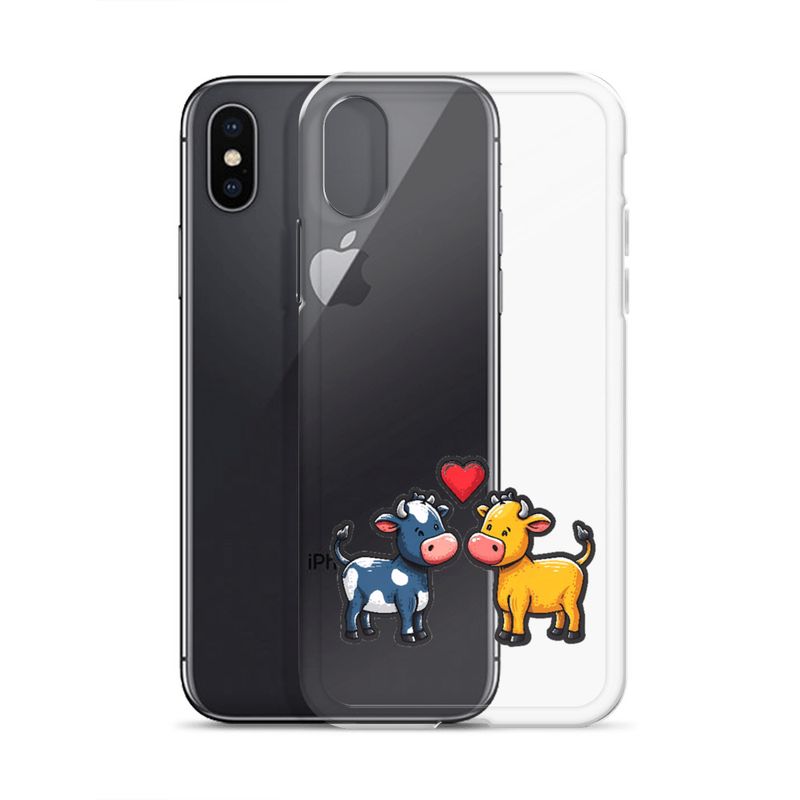 Clear Case for iPhone, Cattle, bull and cow in love, colourful , heart in picture, fvta2y